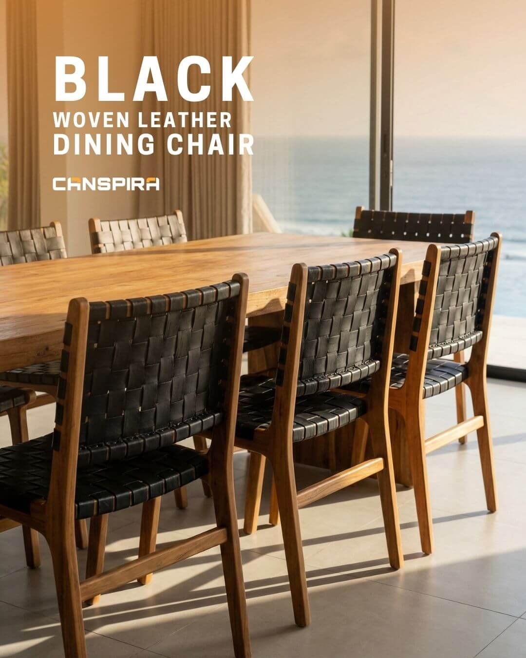 black woven leather dining chair