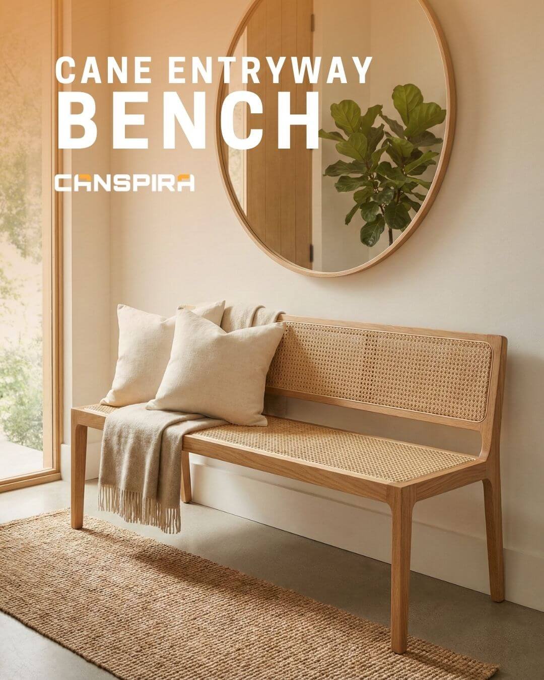cane entryway bench