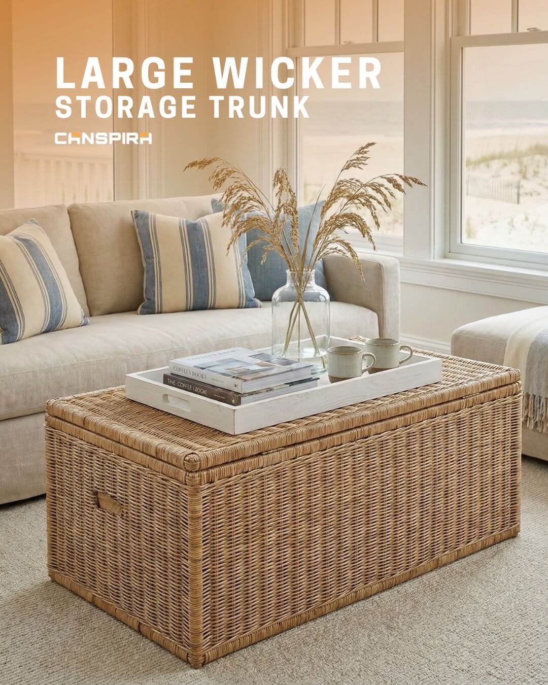 large wicker storage trunk