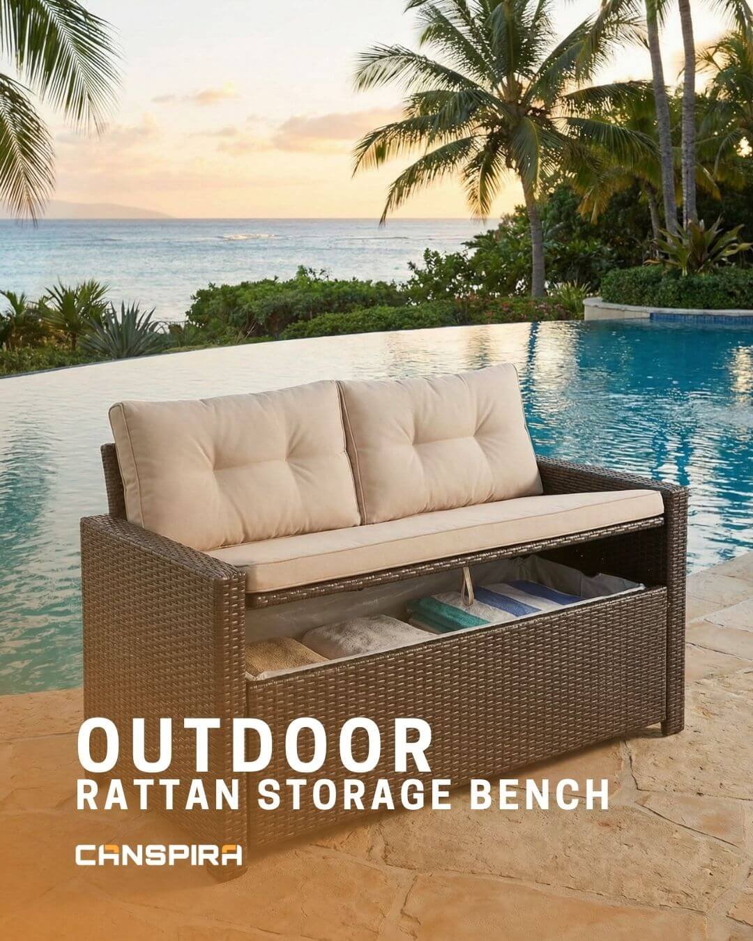 outdoor rattan storage bench