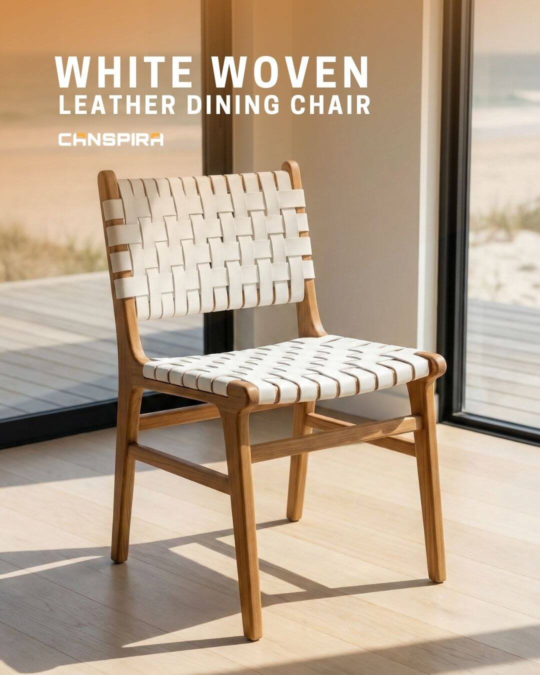 white woven leather dining chair