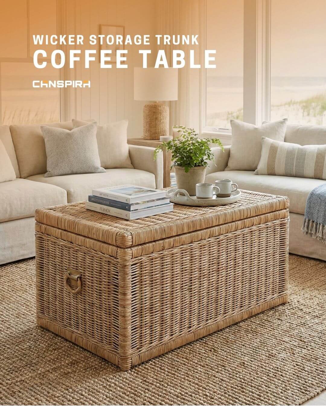 wicker storage trunk coffee table