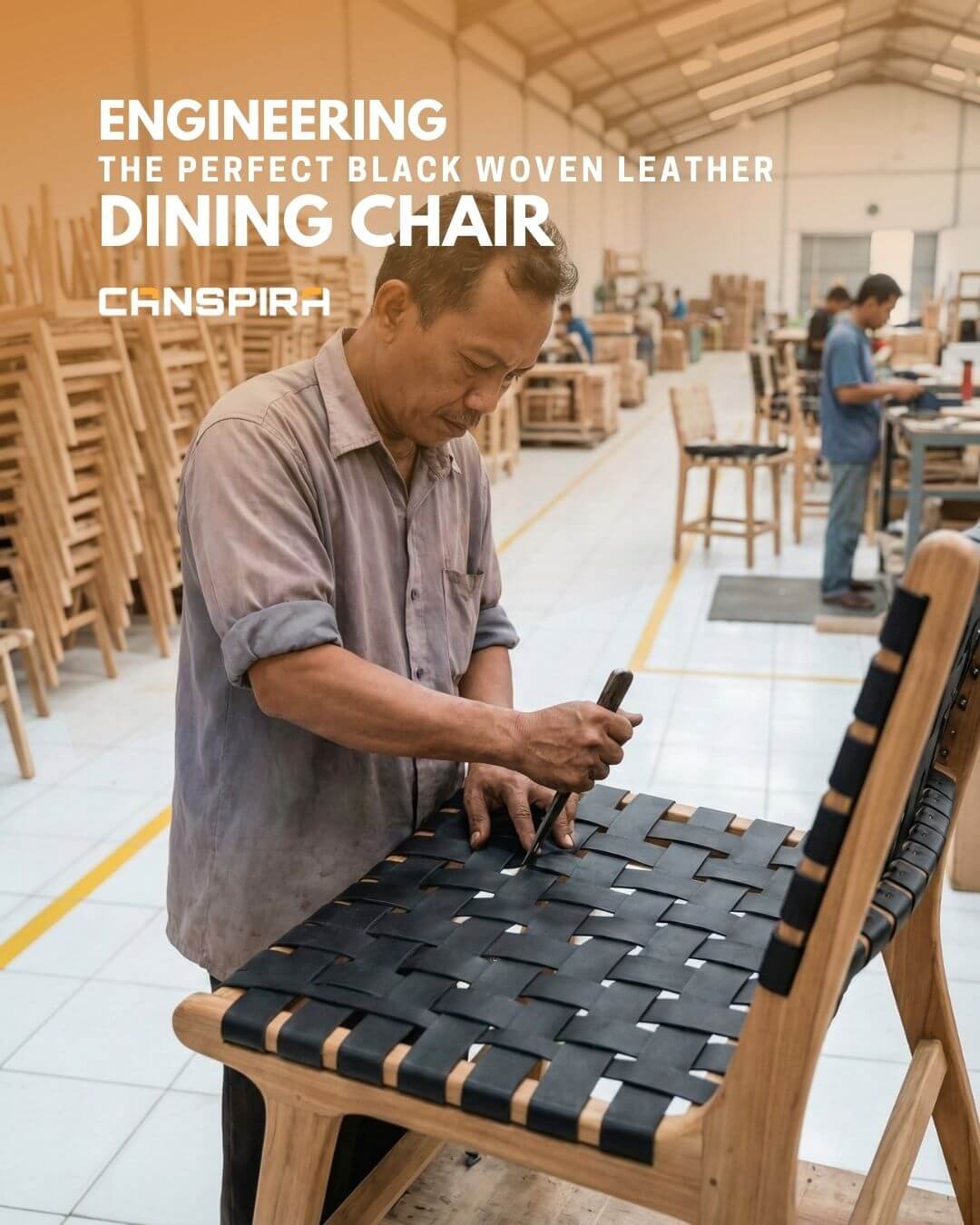 black leather woven dining chair