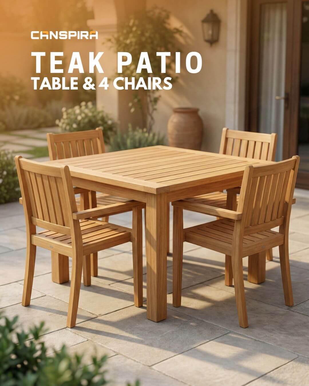teak patio table and 4 chairs