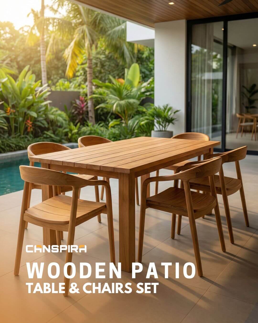 wooden patio table and chairs set