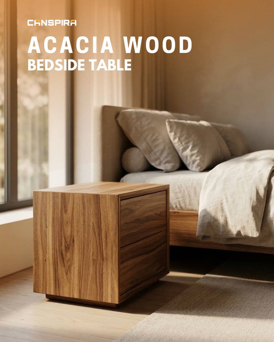 acacia wood bedside table