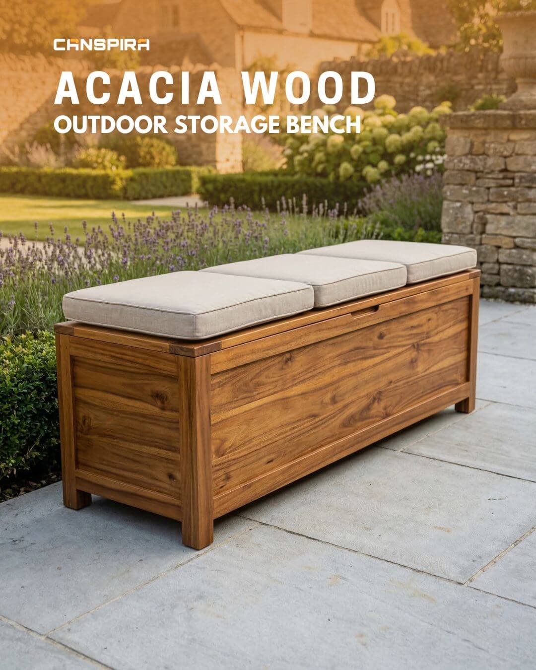 acacia wood outdoor storage bench