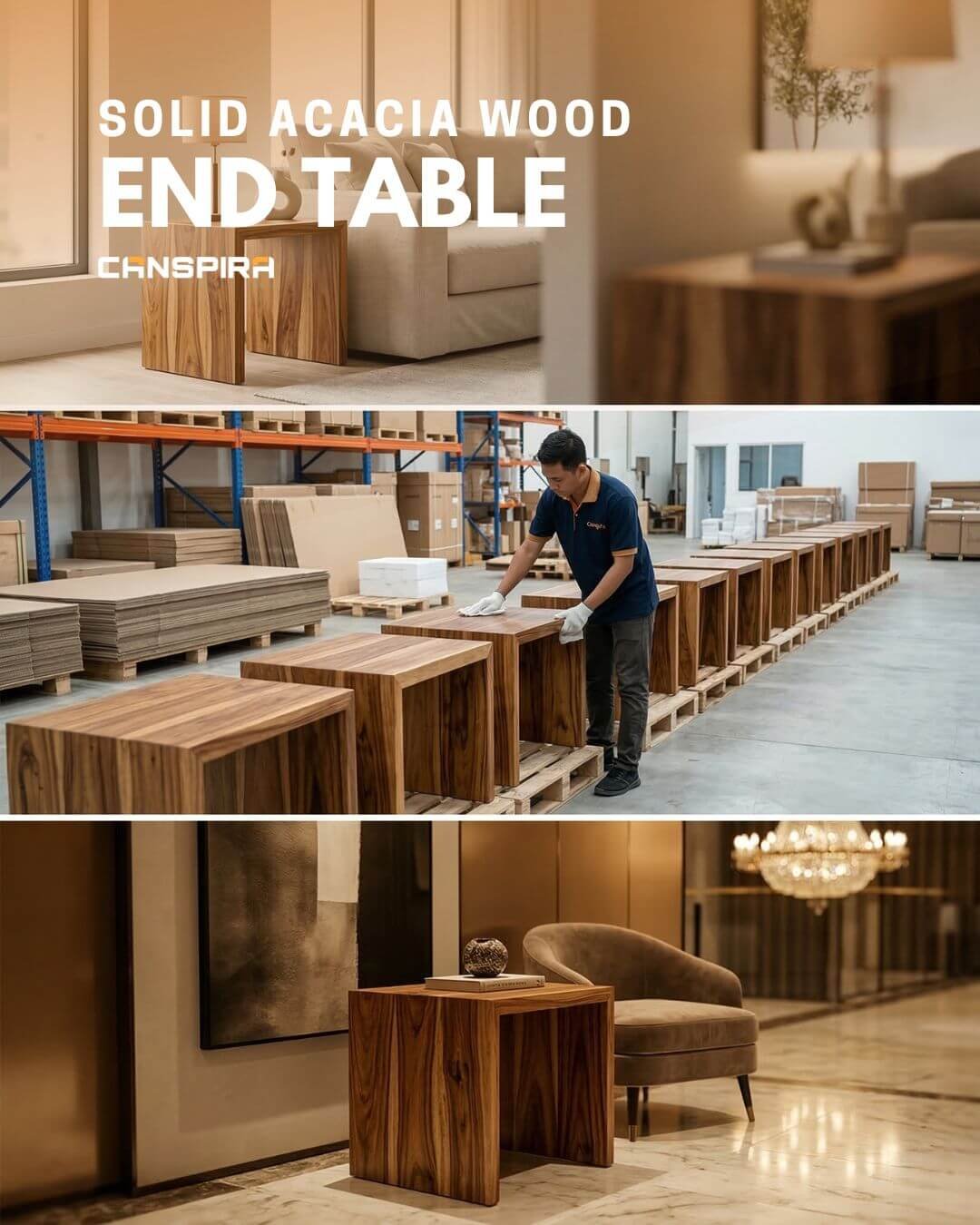 solid acacia wood end table