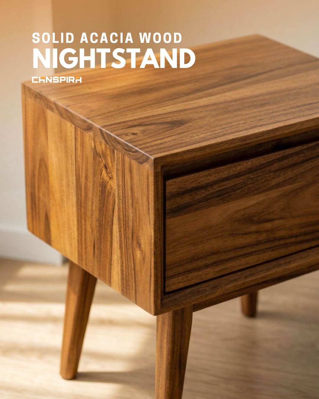 solid acacia wood nightstand