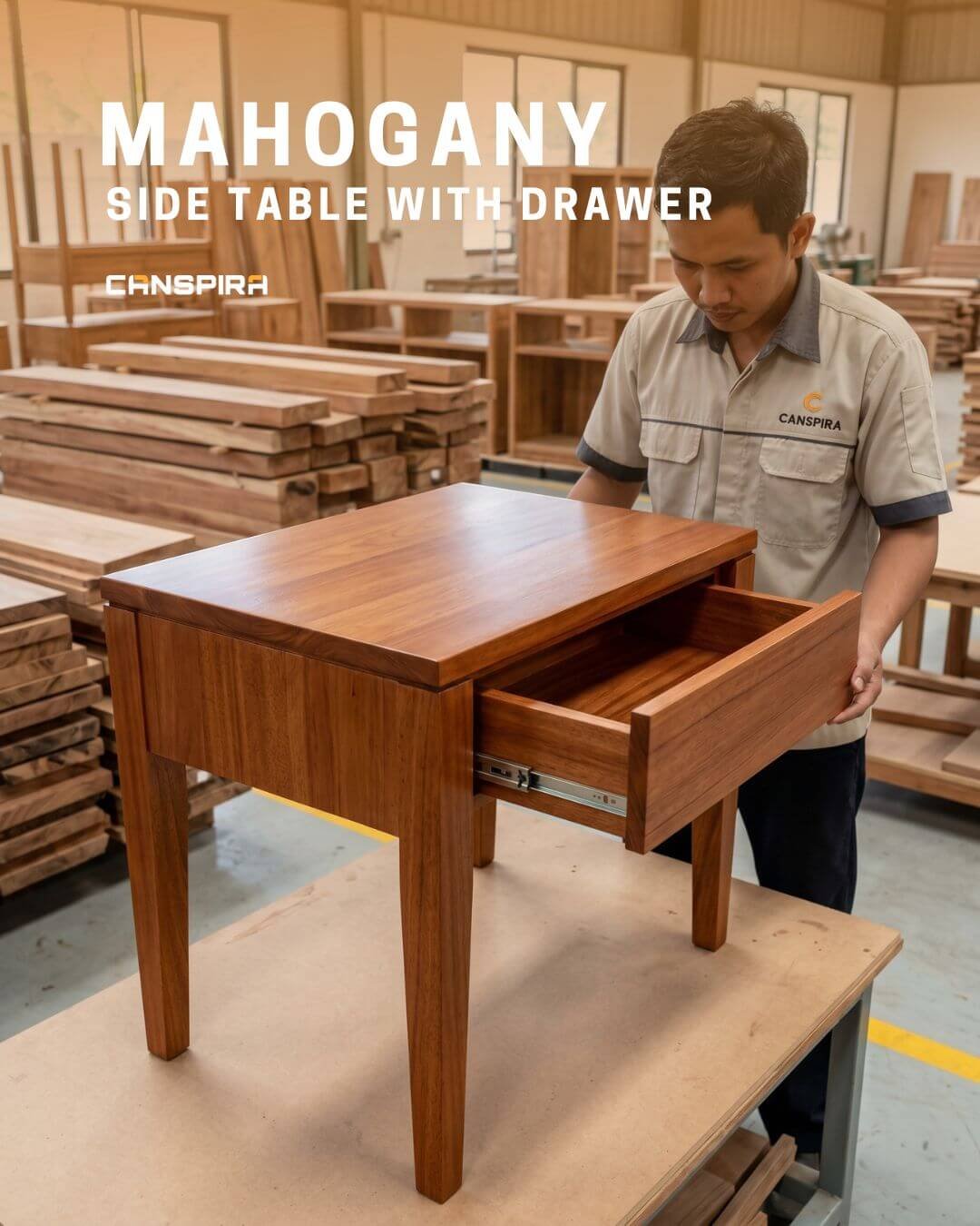 mahogany side table with drawer