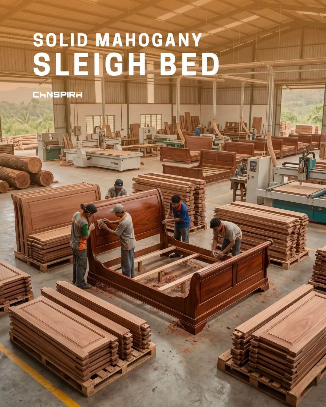 solid mahogany sleigh bed
