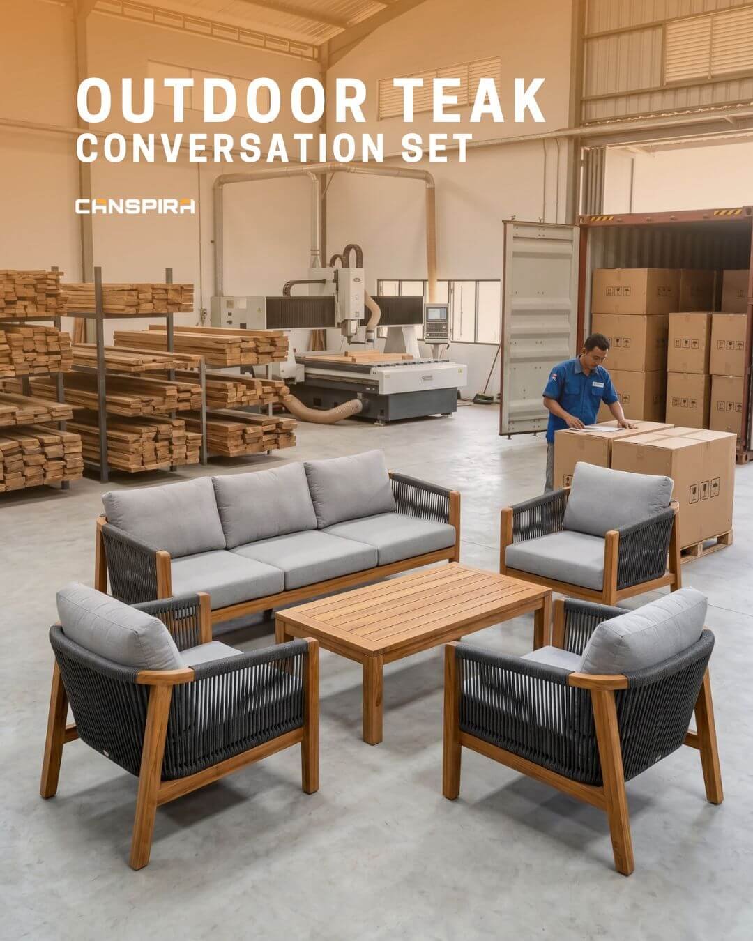 outdoor teak conversation set