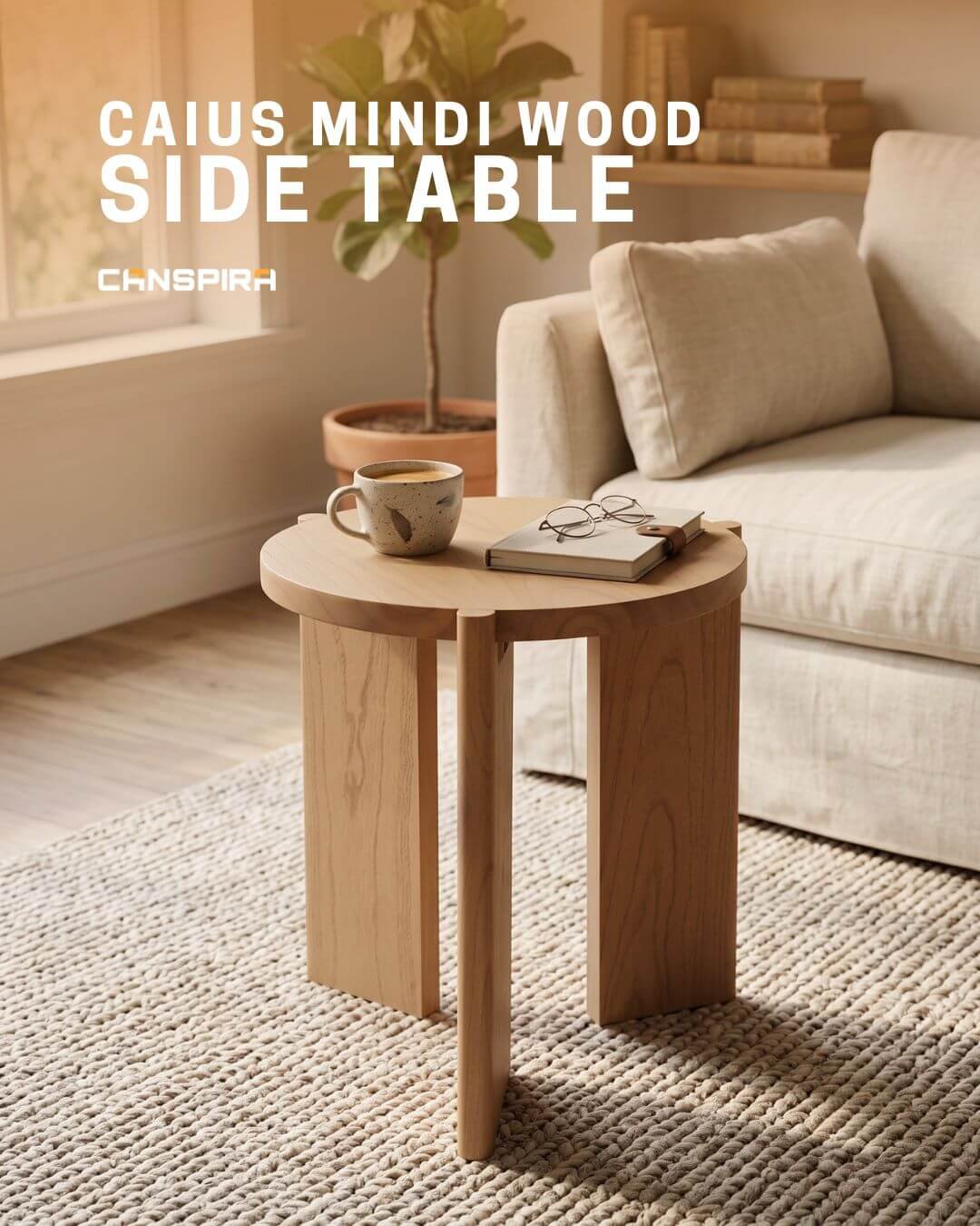 caius mindi wood side table