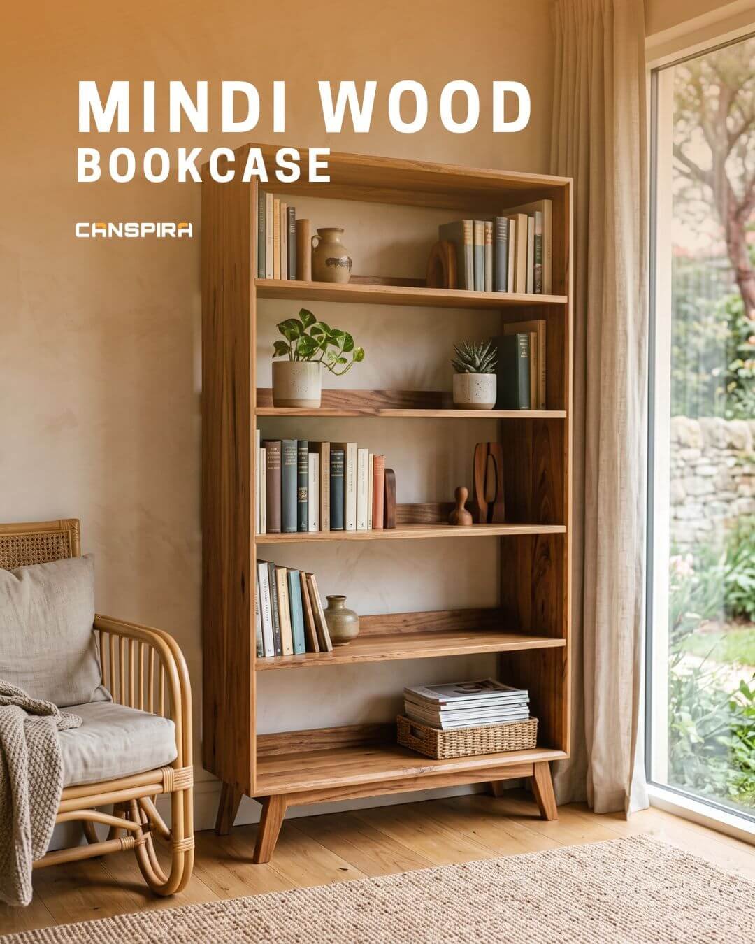 mindi wood bookcase