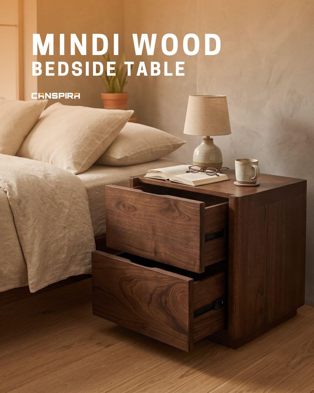 gatsby mindi wood bedside table in walnut